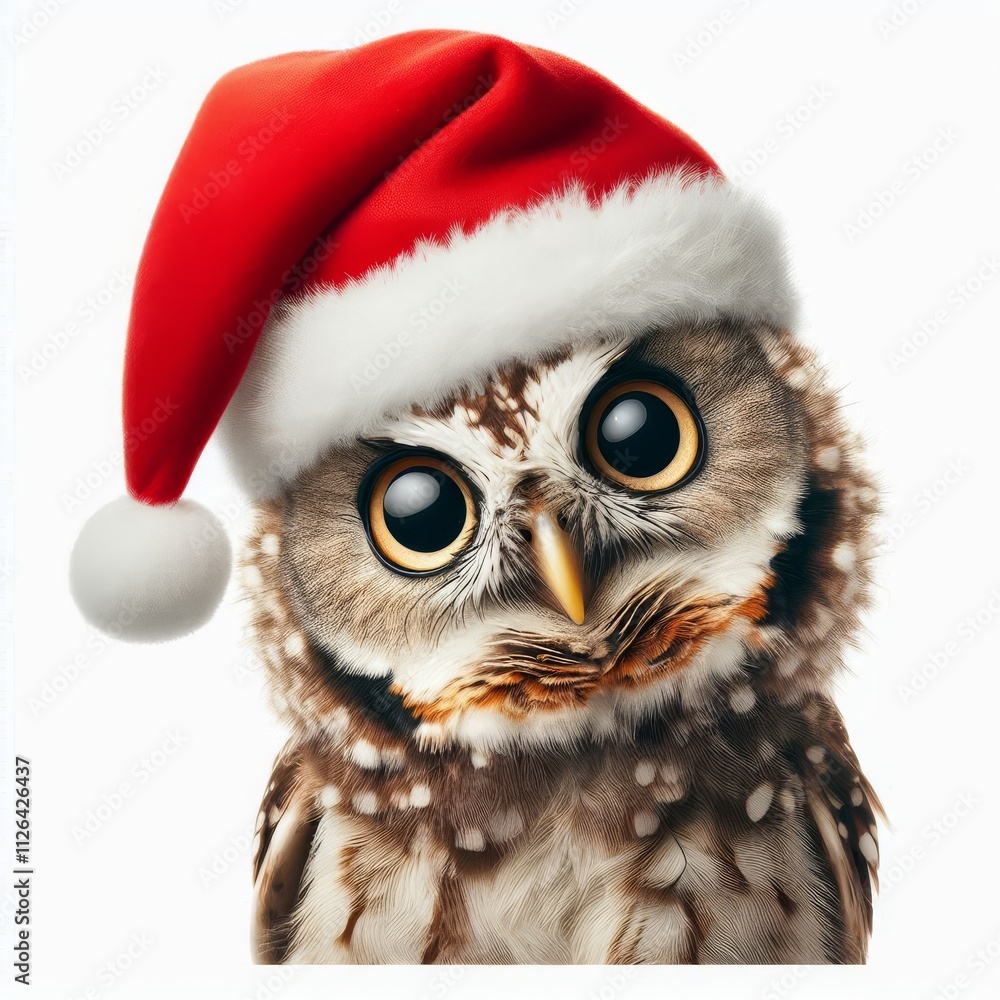 funny owl with tilted head in santa claus hat on white isolated background
funny owl with tilted head in santa claus hat on white isolated background