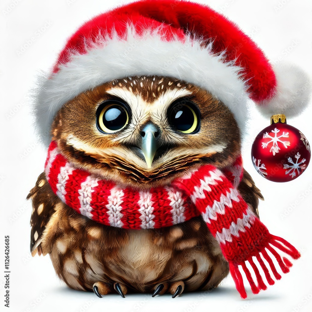 funny owl with tilted head in santa claus hat on white isolated background
funny owl with tilted head in santa claus hat on white isolated background