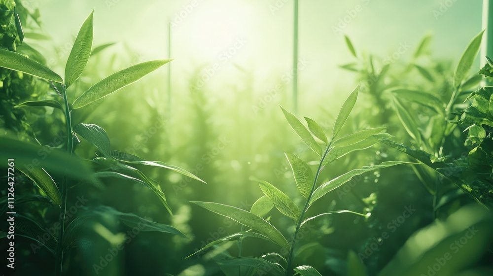 Obraz premium Sustainable energy growth concept with green plants symbolizing ecological development and renewable energy innovations for a greener future