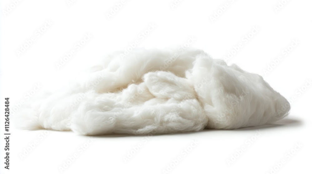 Soft, fluffy white cotton fibers isolated against a bright white background, emphasizing texture and purity, ideal for textiles, backgrounds, or natural materials. Soft, fluffy white cotton fibers isolated against a bright white background, emphasizing texture and purity, ideal for textiles, backgrounds, or natural materials.