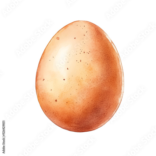 A watercolor painting of an egg with a brown shell and a white yolk. The egg is sitting on a white background