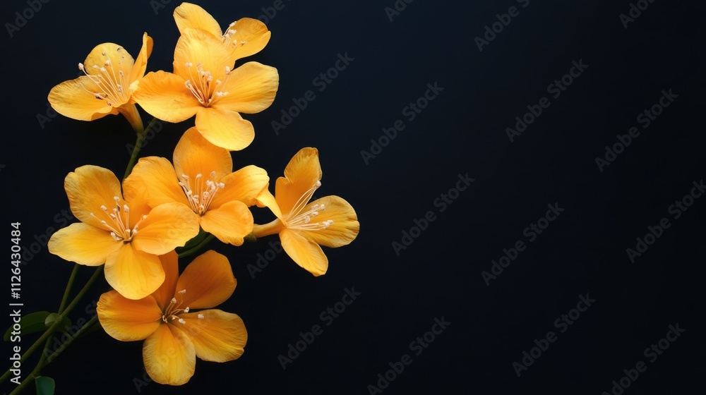 Fototapeta premium Vibrant yellow spring flowers against a dark background creating a striking contrast and an elegant floral arrangement.