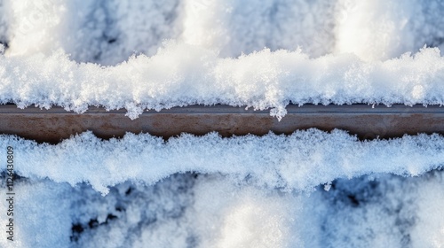 Snow-covered railway rails creating an abstract background symbolizing winter freight transportation and the challenges of cold weather travel. photo