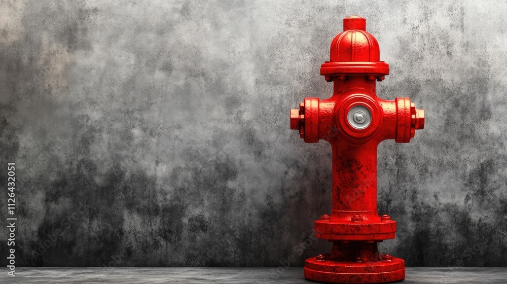 vibrant red fire hydrant against a textured grey wall showcasing urban safety and emergency preparedness in a city environment vibrant red fire hydrant against a textured grey wall showcasing urban safety and emergency preparedness in a city environment