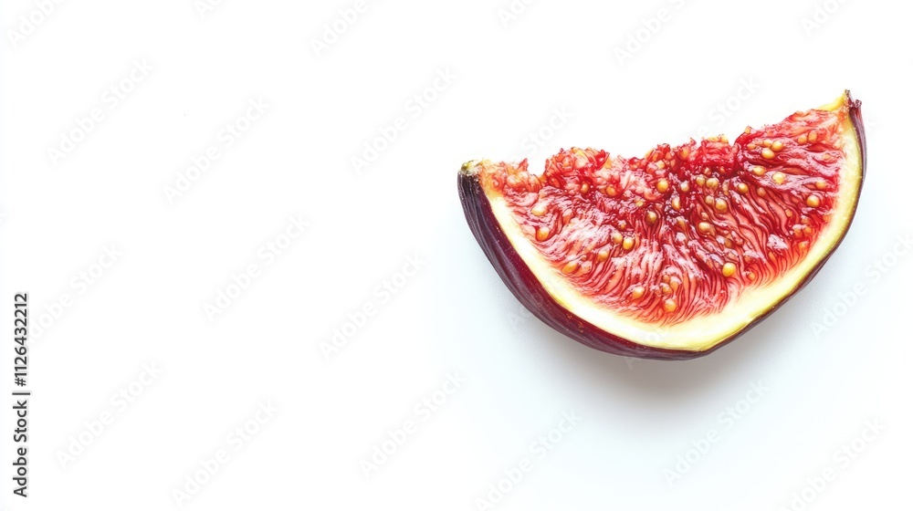 Fresh fig slice isolated on a clean white background showcasing its vibrant color and unique texture for culinary or health-related projects Fresh fig slice isolated on a clean white background showcasing its vibrant color and unique texture for culinary or health-related projects