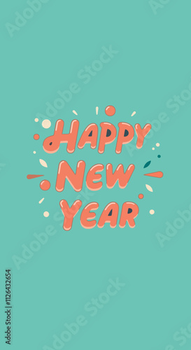 Minimalist Flat Color 'Happy New Year' Typography Designs
 photo