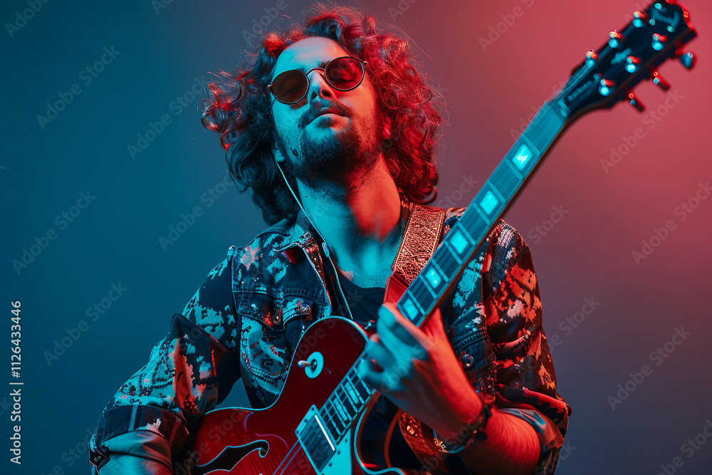 Fototapeta premium Generative AI Image of a Guitarist Performing with Acoustic Guitar