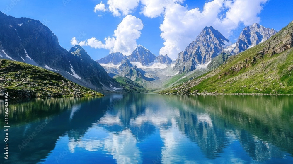 Fototapeta premium Majestic Mountain Lake Reflection: A Serene Landscape