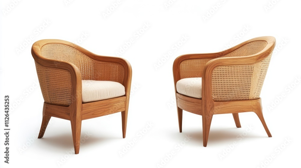 Obraz premium Elegant wooden armchair showcased from multiple angles with white background highlighting modern furniture design and craftsmanship.