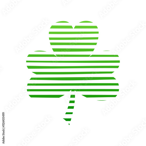 Día de San Patricio. Logo con silueta de trébol de tres hojas  con relleno de patrón de líneas horizontales