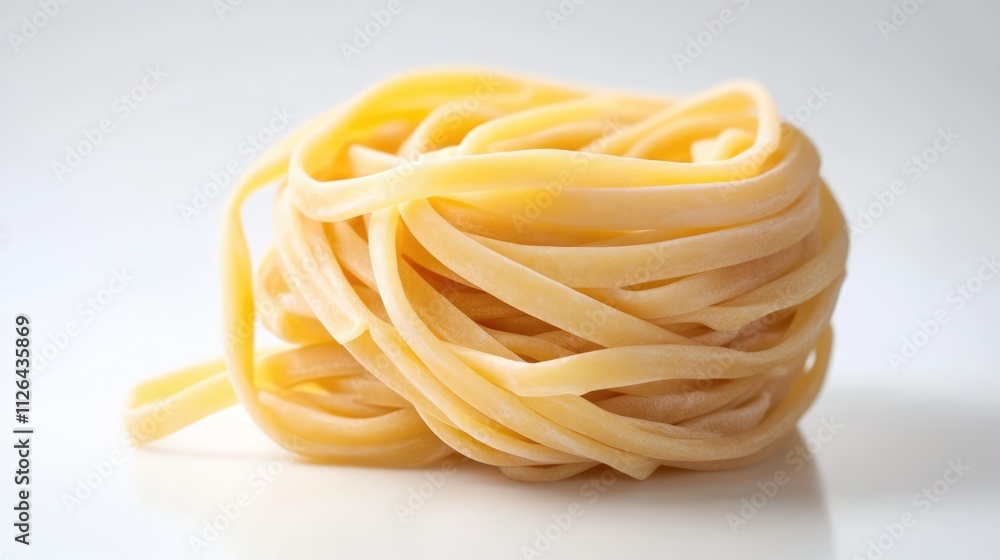 Handmade durum wheat spaghetti nest isolated on a white background showcasing its raw texture and natural appearance for culinary use Handmade durum wheat spaghetti nest isolated on a white background showcasing its raw texture and natural appearance for culinary use