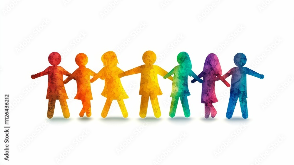 Colorful figures holding hands, unity, diversity. Colorful figures holding hands, unity, diversity.