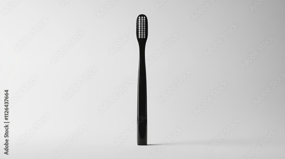 Black toothbrush isolated on a smooth white background showcasing dental hygiene and minimalist design elements for product advertising Black toothbrush isolated on a smooth white background showcasing dental hygiene and minimalist design elements for product advertising