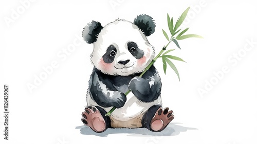 Watercolor illustration of a panda cub on a white background.