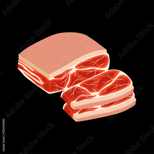 Pork fillet tenderloin vector isolated in black background. Meat illustration vector. Cartoon isolated fresh organic meat