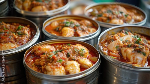 Canned ayam masak kicap local dish freshly prepared in Selangor Malaysia showcasing traditional flavor and culinary diversity 7 October 2023 photo