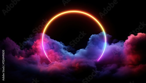 Wallpaper Mural Glowing neon circle with colorful smoke on a dark background. Torontodigital.ca