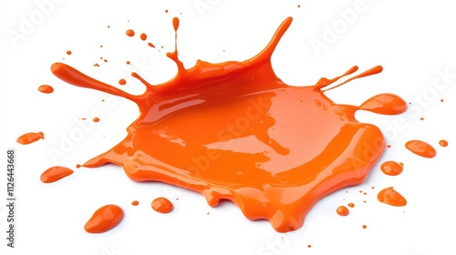 Vibrant orange paint splash isolated on a clean white background, emphasizing fluid dynamics and texture, ideal for artistic and creative contexts, paint, abstract, color splash. photo