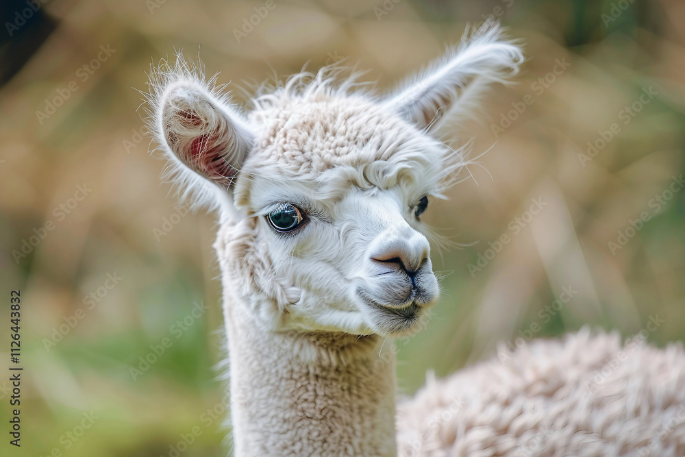 Fototapeta premium Generated AI portrait of cute alpaca lama