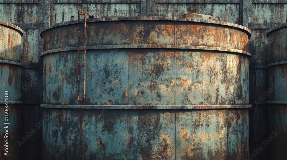Rustic fiberglass tank texture with weathered blue surface and industrial background elements capturing industrial decay and history Rustic fiberglass tank texture with weathered blue surface and industrial background elements capturing industrial decay and history
