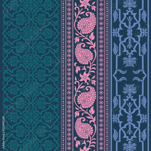 wedding card design, traditional paisley floral pattern , royal India	