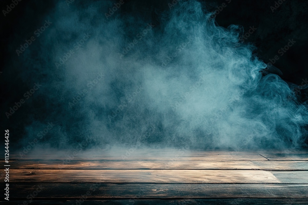 This atmospheric image features a rustic wooden table against a backdrop of swirling smoke, perfect for projects requiring a sense of mystery or the supernatural This atmospheric image features a rustic wooden table against a backdrop of swirling smoke, perfect for projects requiring a sense of mystery or the supernatural