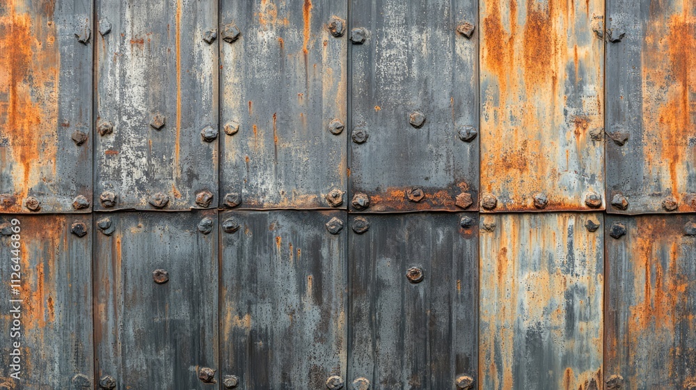 Rusty grunge texture of a weathered metal wall with rivets ideal for industrial backgrounds and dark ambient designs Rusty grunge texture of a weathered metal wall with rivets ideal for industrial backgrounds and dark ambient designs