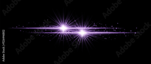 Purple sparkle effect set. Radiant cyan beams, dual glowing light bursts, shimmering particles, and elegant streaks of light for futuristic, creative, and decorative designs.