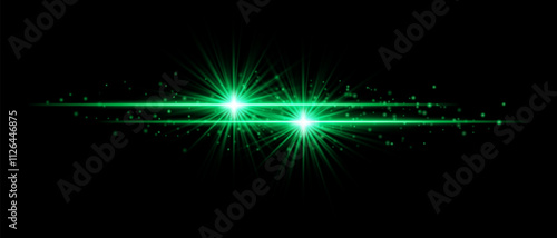 Green sparkle effect set. Radiant cyan beams, dual glowing light bursts, shimmering particles, and elegant streaks of light for futuristic, creative, and decorative designs.