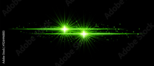 Green sparkle effect set. Radiant cyan beams, dual glowing light bursts, shimmering particles, and elegant streaks of light for futuristic, creative, and decorative designs.