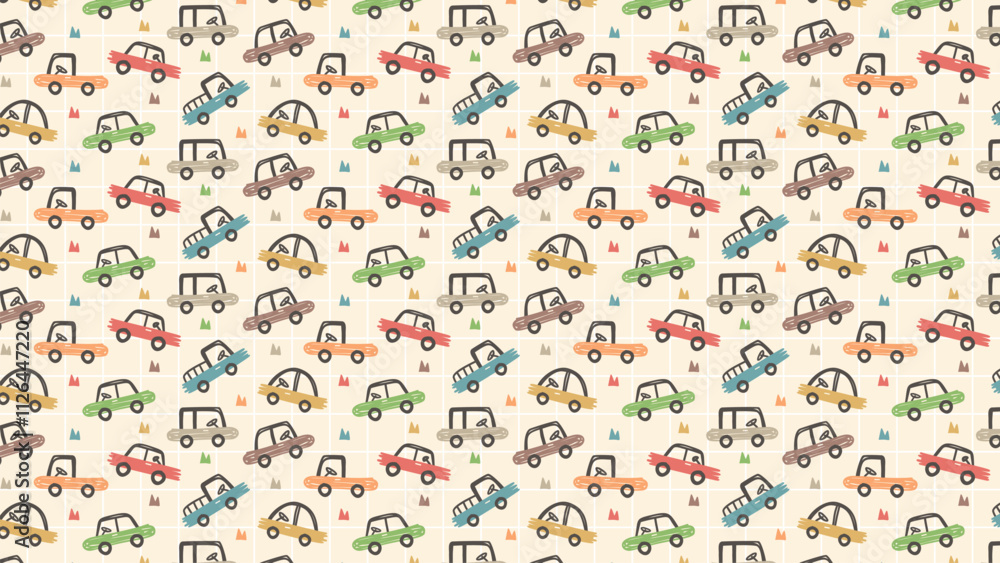 Cute colorful cars hand drawn background pattern Cute colorful cars hand drawn background pattern
