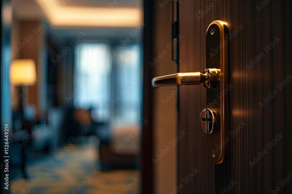 Generative AI Image of Open Hotel Room Door Inviting Traveler for Stay Generative AI Image of Open Hotel Room Door Inviting Traveler for Stay