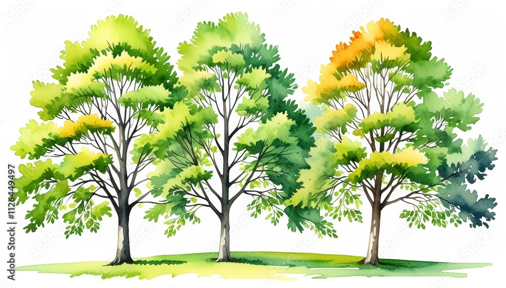 Fototapeta premium Vibrant watercolor trees depicting seasonal gradients in nature