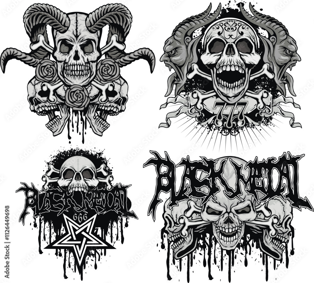 Obraz premium set, gothic sign with skull, grunge vintage design t shirts 