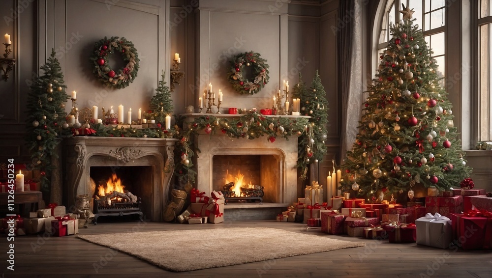 custom made wallpaper toronto digitalHoliday Cheer with Tree and Fireplace