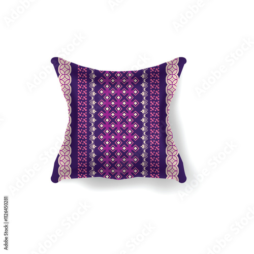 Realistic pillow interior abstract traditional batik pattern design
