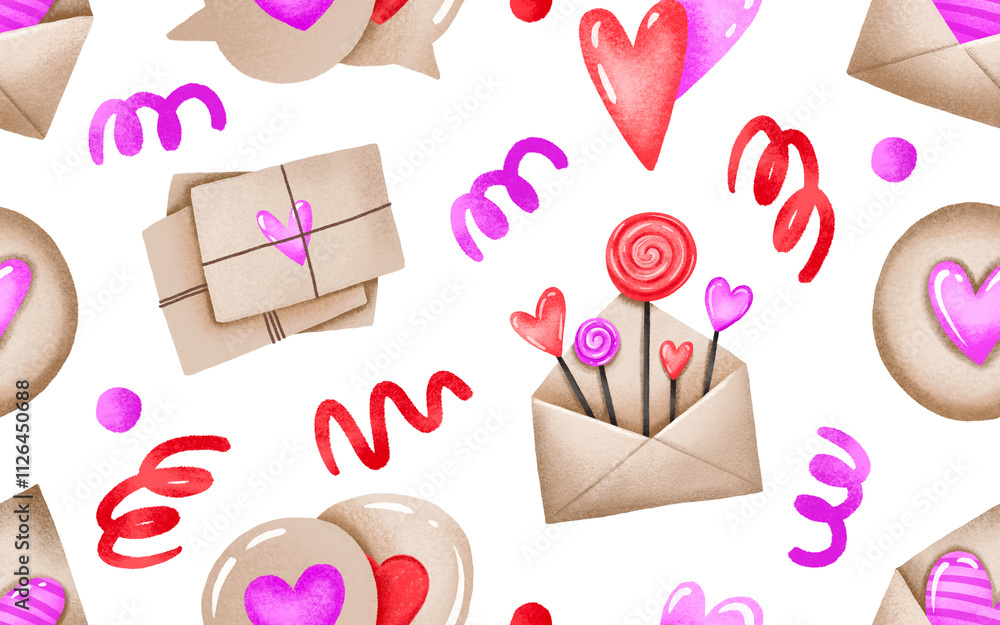 St Valentine day seamless pattern. Love letters, speech bubble, love day. Endless background for 14 february St Valentine day seamless pattern. Love letters, speech bubble, love day. Endless background for 14 february