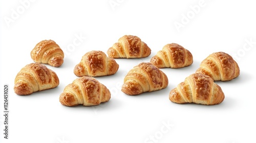 Freshly baked croissants arranged on a white background showcasing delicious golden flaky pastry for culinary and bakery themed projects photo