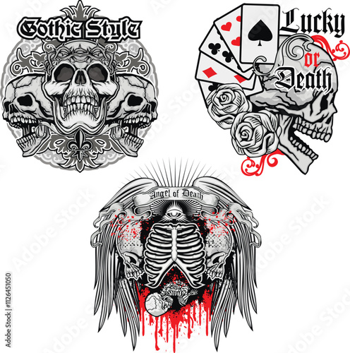 Wallpaper Mural set, gothic sign with skull, grunge vintage design t shirts Torontodigital.ca