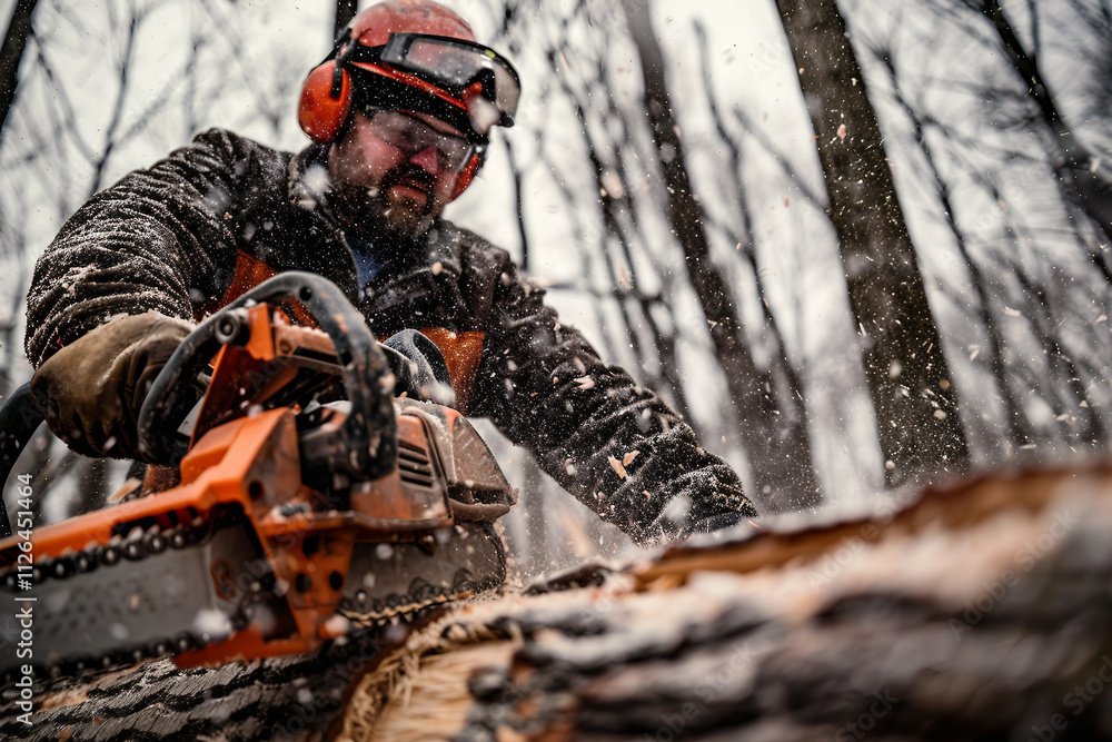 Generative AI image of a handsome virile bearded woodcutter at work in a traditional woodworking workshop Generative AI image of a handsome virile bearded woodcutter at work in a traditional woodworking workshop
