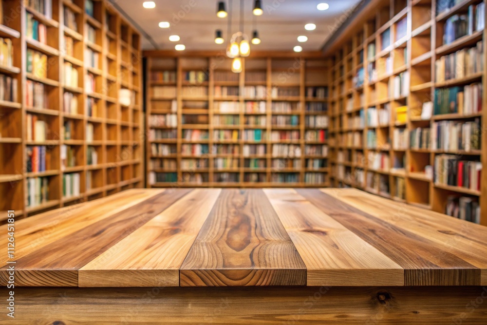 A detailed wooden table in focus, surrounded by a warm library with rows of bookshelves, soft lights, and a cozy reading atmosphere. Great for educational or literary themes. A detailed wooden table in focus, surrounded by a warm library with rows of bookshelves, soft lights, and a cozy reading atmosphere. Great for educational or literary themes.