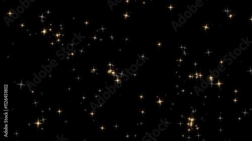 Sparkling Stars Loop. Yellow stars sparkles with a black background, seamless loop.