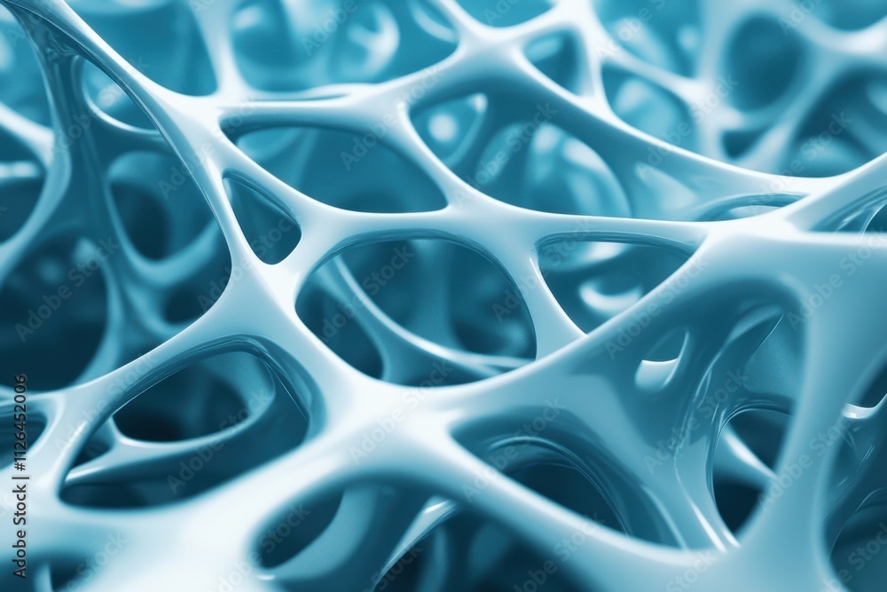 Close-up of abstract blue mesh structure with organic curves Close-up of abstract blue mesh structure with organic curves