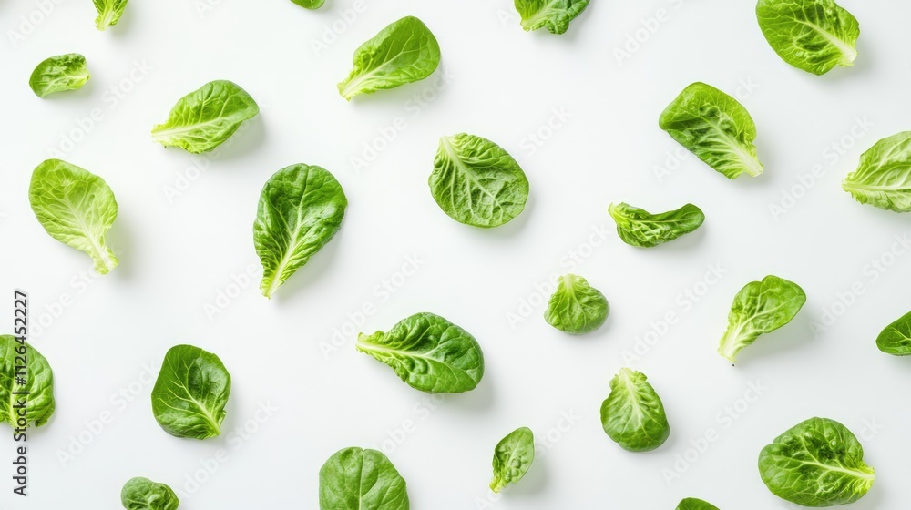 Fresh leaf lettuce arranged artfully on a white background showcasing vibrant green colors and crisp texture ideal for healthy food concepts. Fresh leaf lettuce arranged artfully on a white background showcasing vibrant green colors and crisp texture ideal for healthy food concepts.