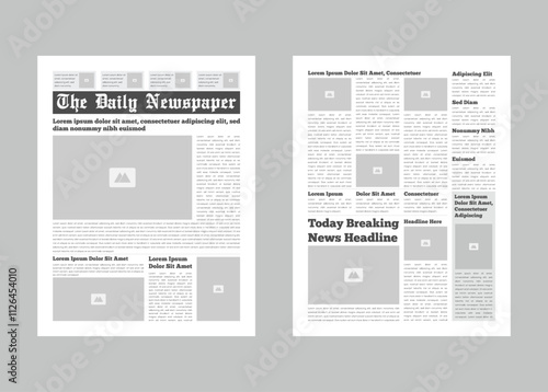 Daily magazine design template. Graphical layout newspaper template with text and picture placeholder