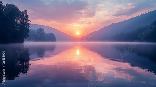 Sunrise Reflects on Calm Lake Waters