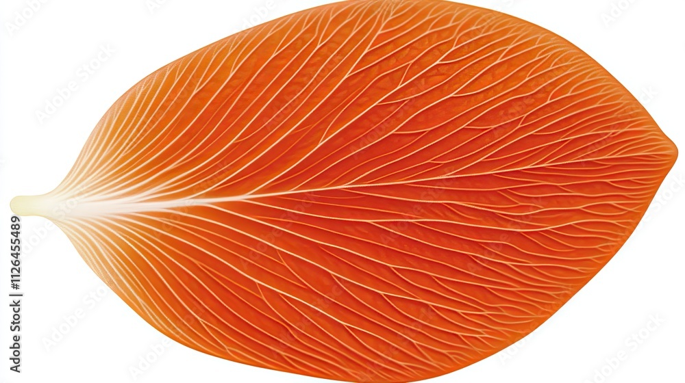 Vibrant Orange Leaf with Intricate Veins and Detailed Texture on a White Background for Nature and Botanical Themes Vibrant Orange Leaf with Intricate Veins and Detailed Texture on a White Background for Nature and Botanical Themes