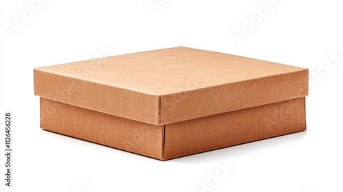 Empty brown cardboard mailing box isolated on white background perfect for packaging or shipping supplies in e-commerce and logistics. photo