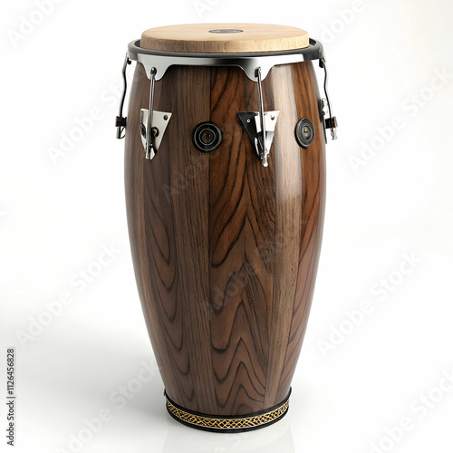 A classic conga drum with rich wood grain
