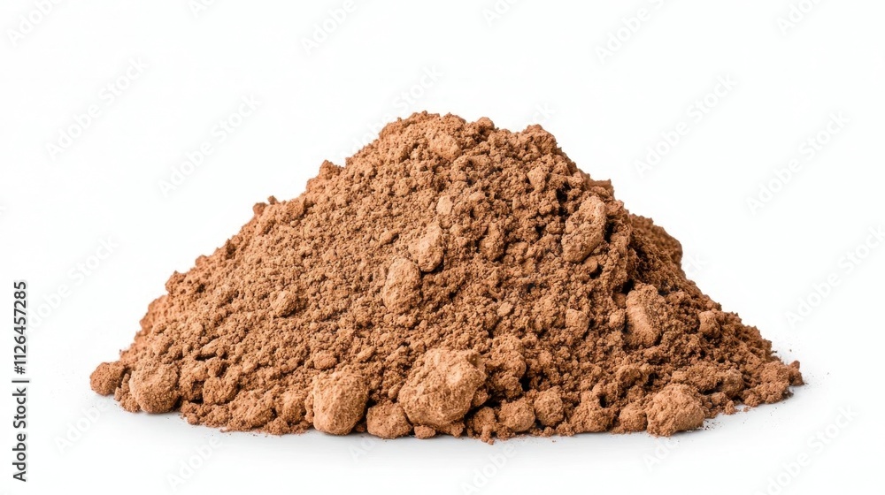 A photostock of finely crushed brown soil forming a smooth pile on a white background, ideal for gardening or environmental themes. High Quality A photostock of finely crushed brown soil forming a smooth pile on a white background, ideal for gardening or environmental themes. High Quality